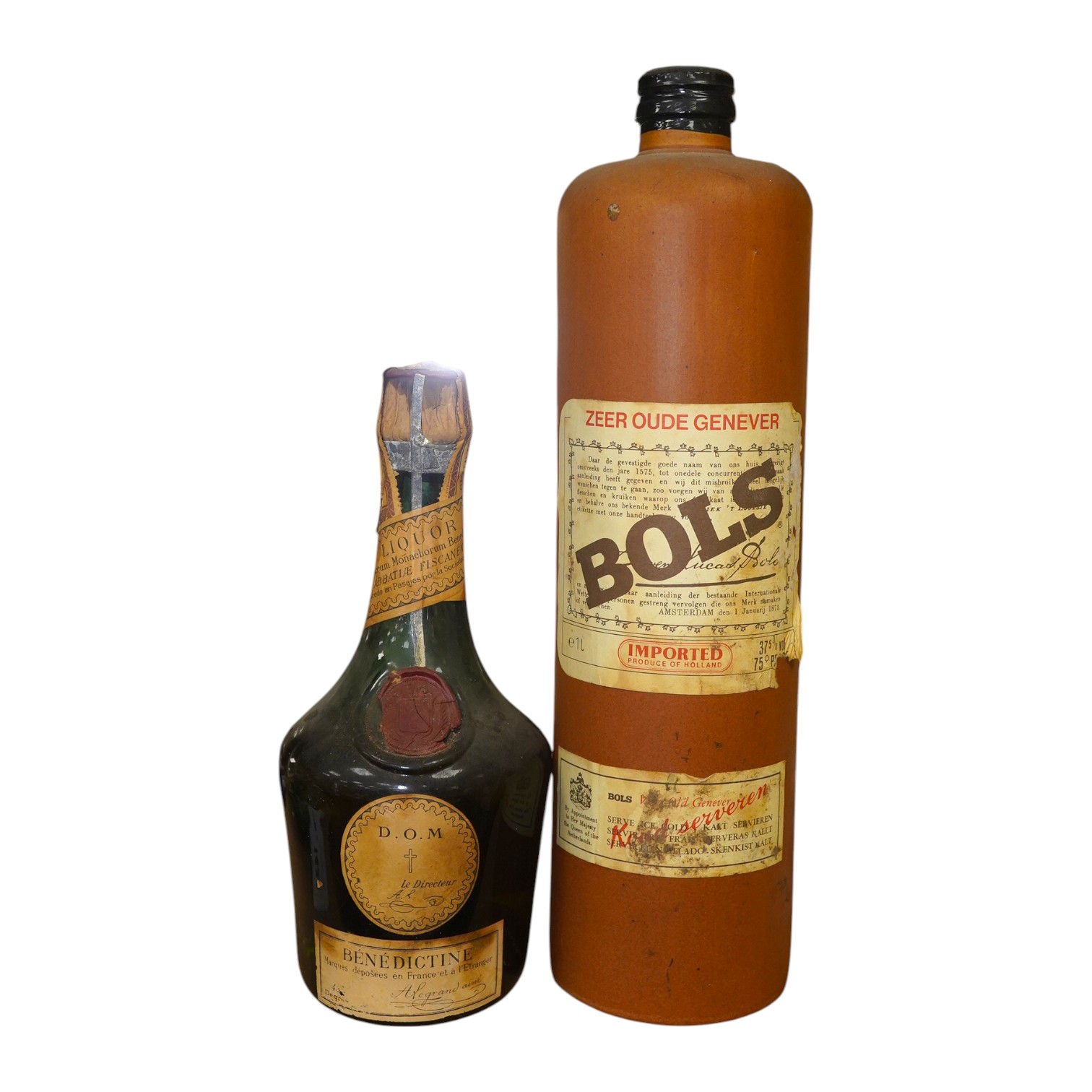 One bottle of Dom benedictine together with a bottle BOLS. Condition - fair, storage history unknown